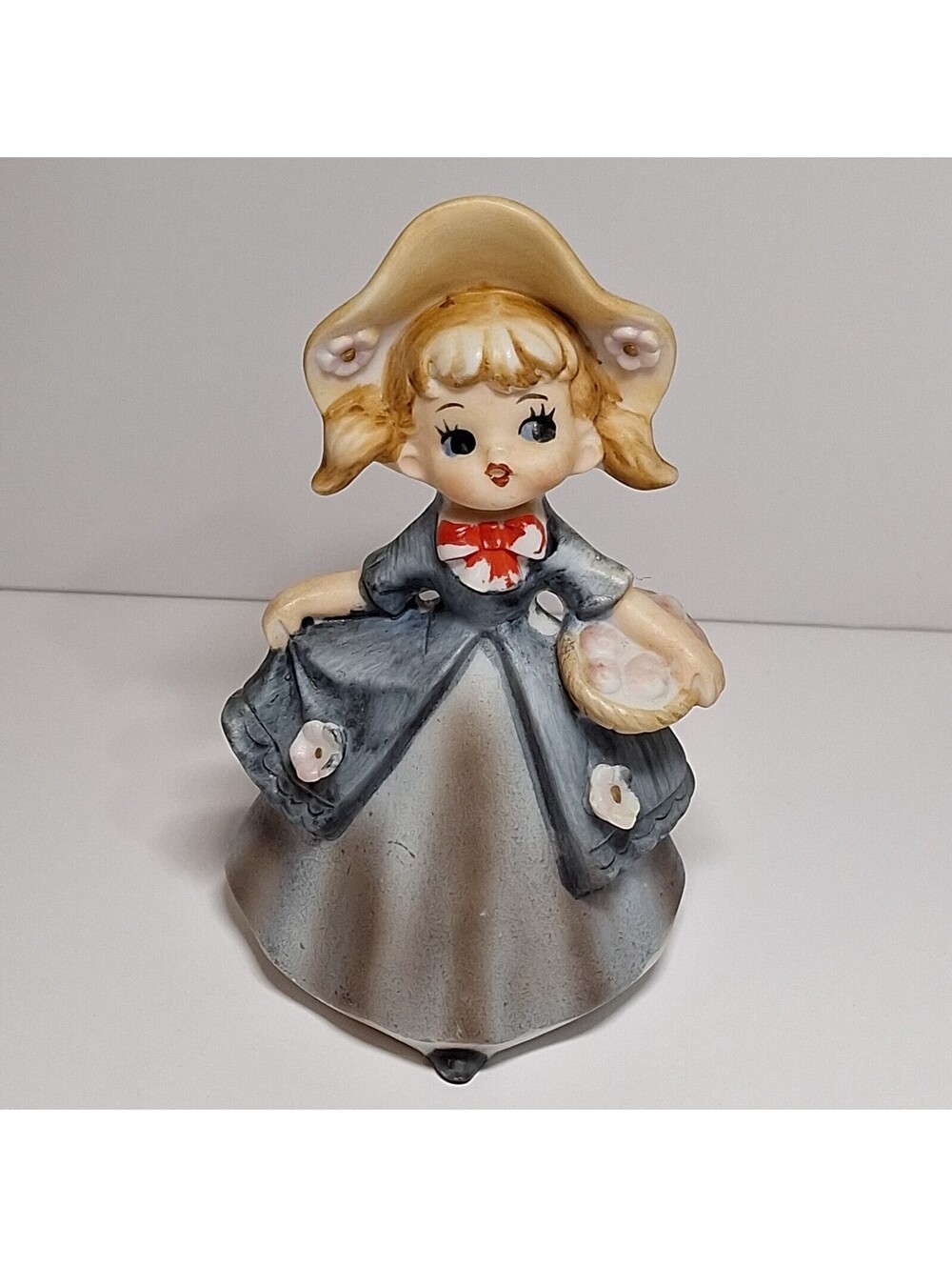 Vintage Mid Century Ceramic Girl Figurine Japan 25388 Bonnet Flower Basket